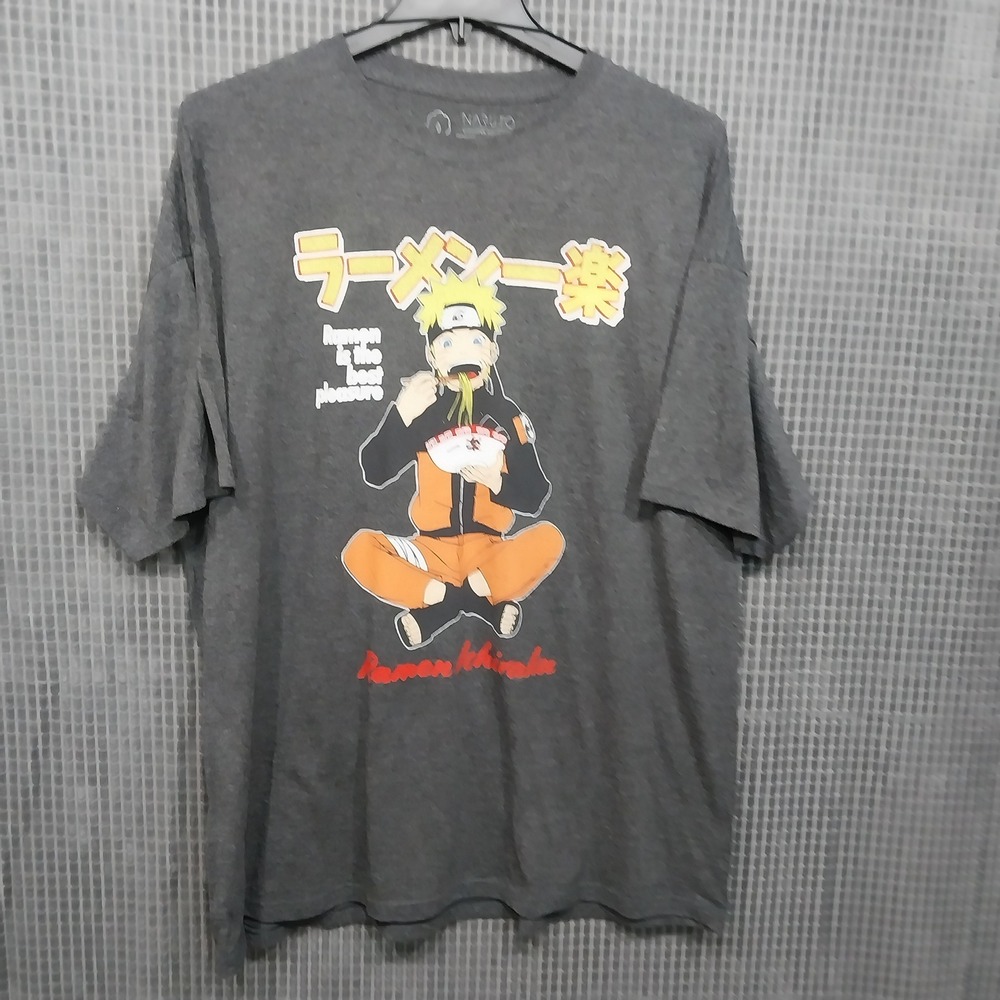 Naruto Mens T-Shirt Ramen Ichiraku Graphic Anime 2XL Grey